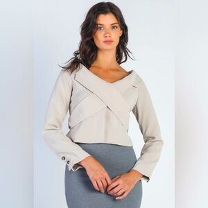 Le Lis Contemporary Light Grey Up Collared Crop Jacket